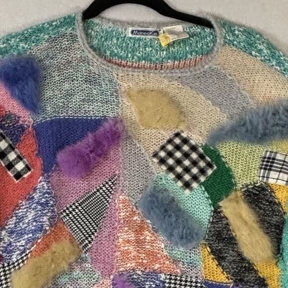 Made In USA MARIEA KIM Vintage 80s Sweater Mock Neck Artsy Wool Blend - Picture 2 of 8